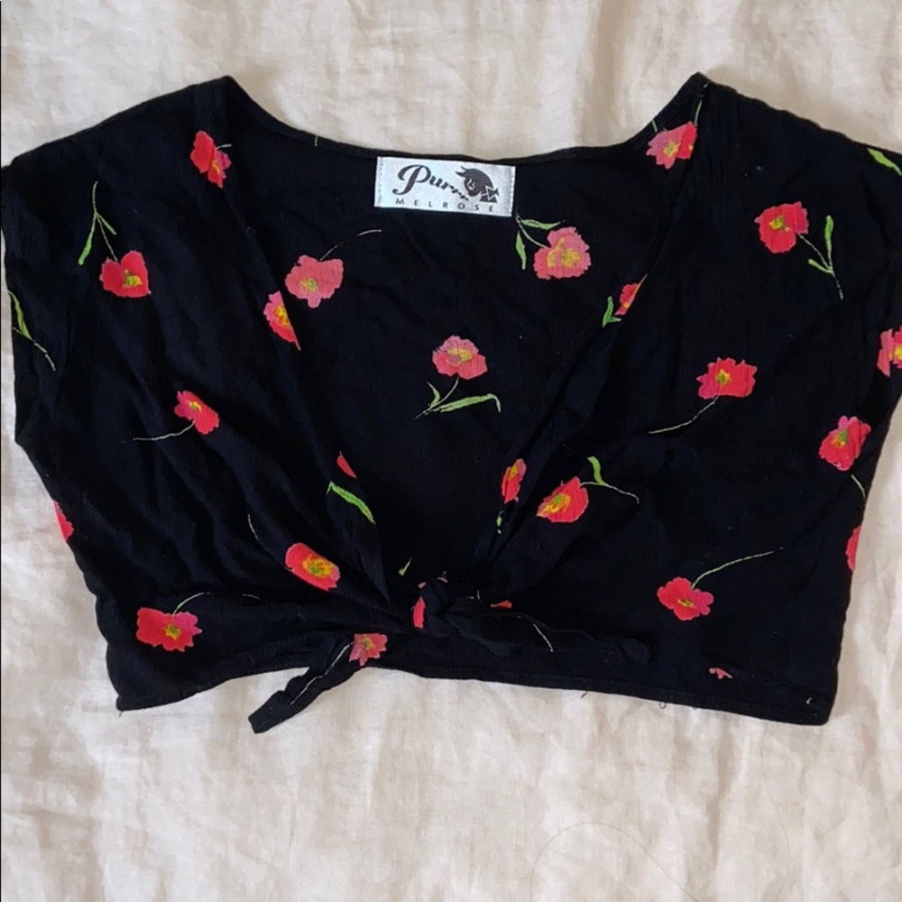 Vintage floral tie front crop top